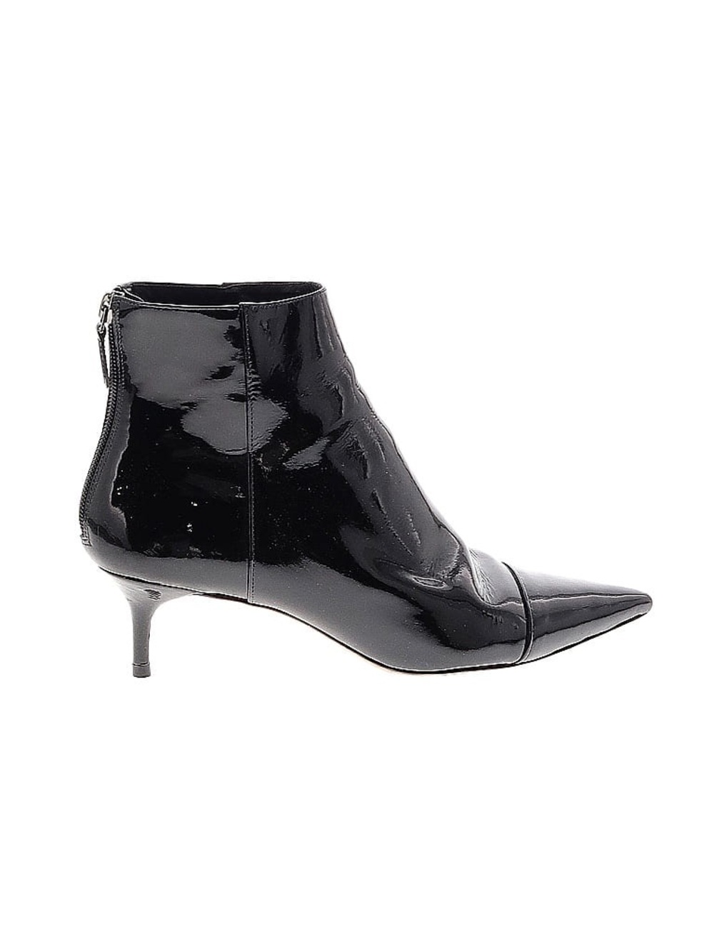 Alexandre Birman Black Patent Leather Pointed Toe Kitten Heel Ankle Boots Size 7